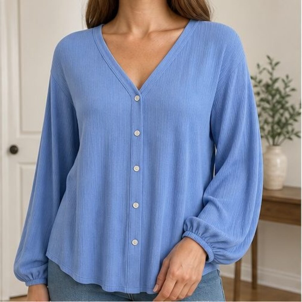 Blue Ruffle Blouse - Picture 2 of 6